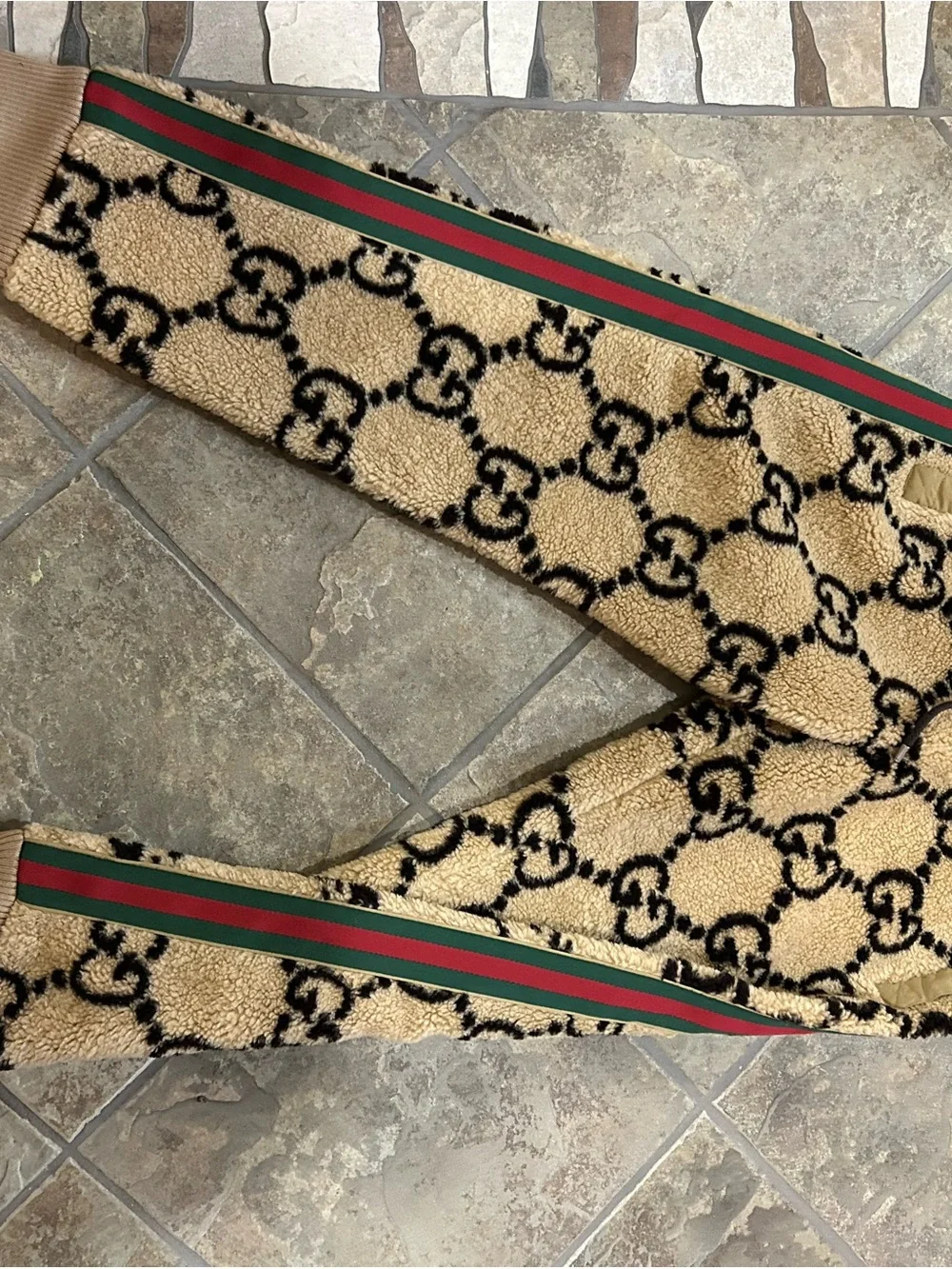 Men's Gucci GG jacquard wool blend fleece jogging pants size large made in Italy